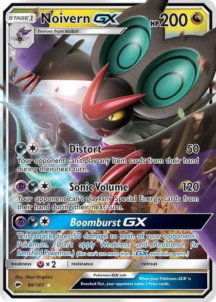 Noivern GX, Pokémon card BUS 99 — Burning Shadows set