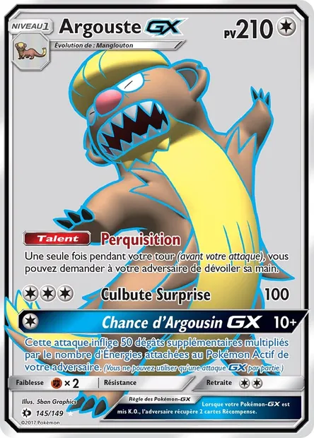 Argouste GX, carte Pokémon SUM 145 — extension Soleil et Lune