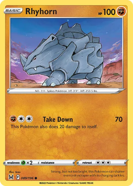Rhyhorn, Pokémon card LOR 089 — Lost Origin set