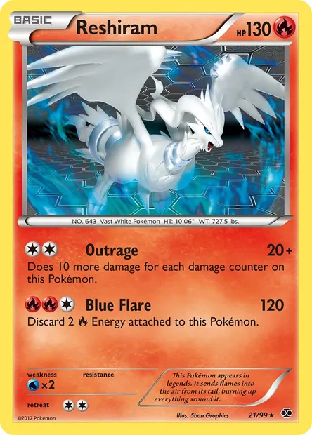 Reshiram, Pokémon card NXD 21 — Next Destinies set