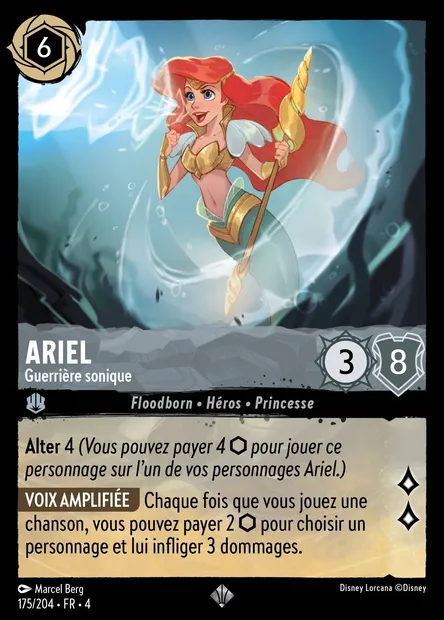 Ariel - Guerrière sonique, carte Disney Lorcana CH4-175 — extension Le Retour d'Ursula