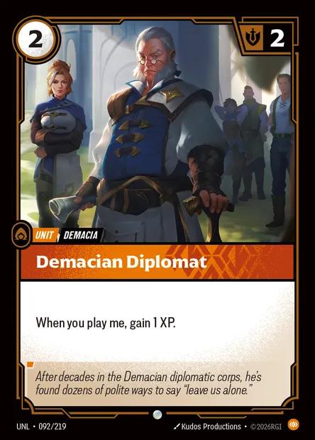 Demacian Diplomat, carte Riftbound UNL 092 — extension Unleashed