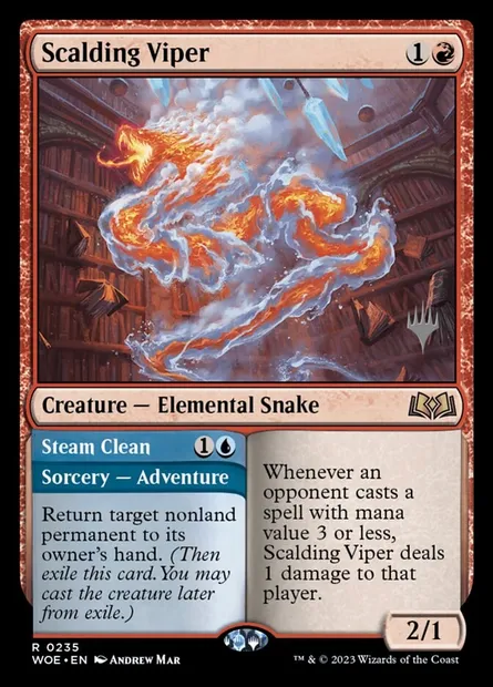 Scalding Viper // Steam Clean, Magic card PWOE 235p — Wilds of Eldraine Promos set
