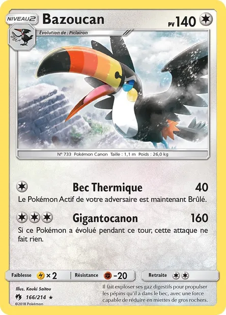 Bazoucan, carte Pokémon LOT 166 — extension Tonnerre Perdu
