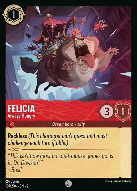 Felicia - Always Hungry, Disney Lorcana card CH2-107 — Rise of the Floodborn set