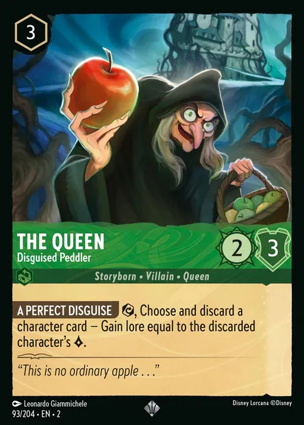The Queen - Disguised Peddler, Disney Lorcana card CH2-093 — Rise of the Floodborn set