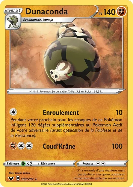 Dunaconda, carte Pokémon SSH 109 — extension Épée et Bouclier