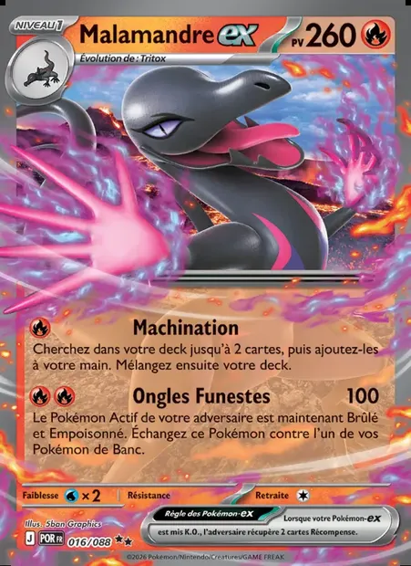 Malamandre-ex, carte Pokémon POR 016 — extension Équilibre Parfait