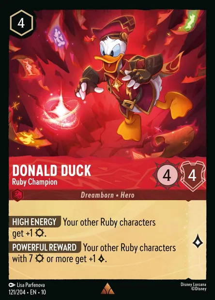 Donald Duck - Ruby Champion, Disney Lorcana card CH10-121 — Whispers in the Well set