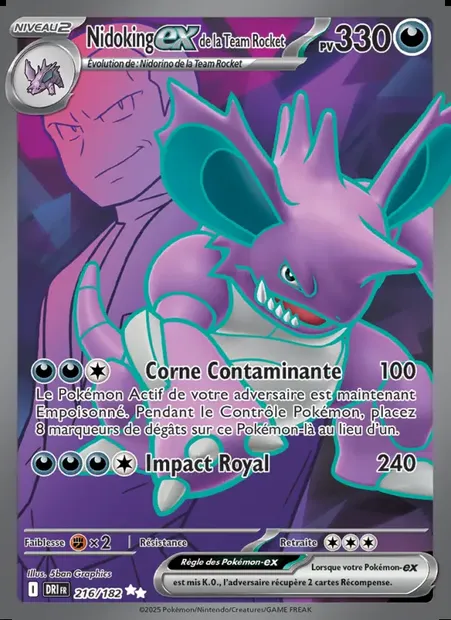 Nidoking-ex de la Team Rocket, carte Pokémon DRI 216 — extension Rivalités Destinées