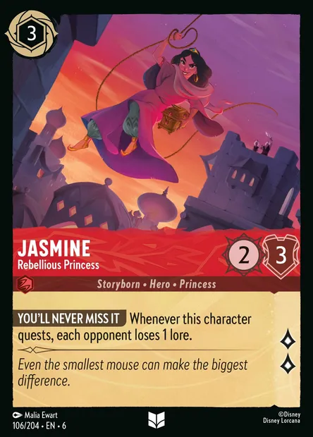 Jasmine - Rebellious Princess, Disney Lorcana card CH6-106 — Azurite Sea set
