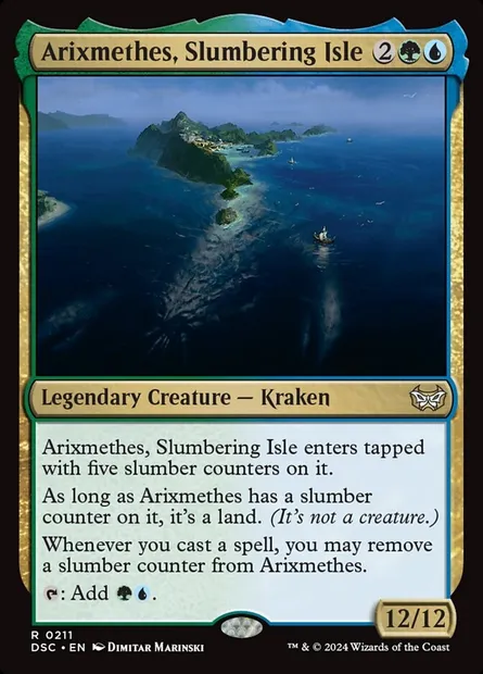 Arixmethes, Slumbering Isle, Magic card DSC 211 — Duskmourn: House of Horror Commander set