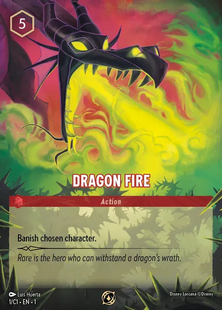 Dragon Fire, Disney Lorcana card C1-001 — Lorcana Challenge 2024 set