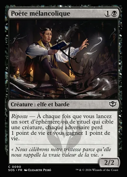 Poète mélancolique, carte Magic SOS 90 — extension Secrets of Strixhaven