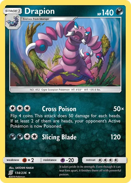 Drapion, Pokémon card UNM 134 — Unified Minds set