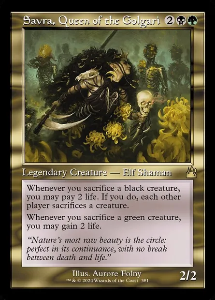 Savra, Queen of the Golgari, Magic card RVR 381 — Ravnica Remastered set