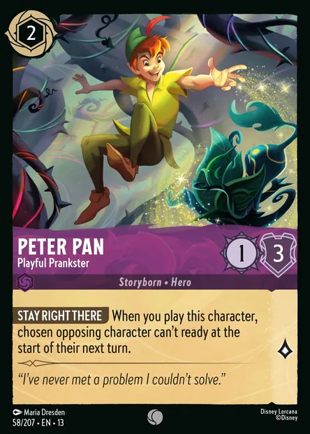 Peter Pan - Playful Prankster, Disney Lorcana card CH13-058 — Attack of the Vine! set