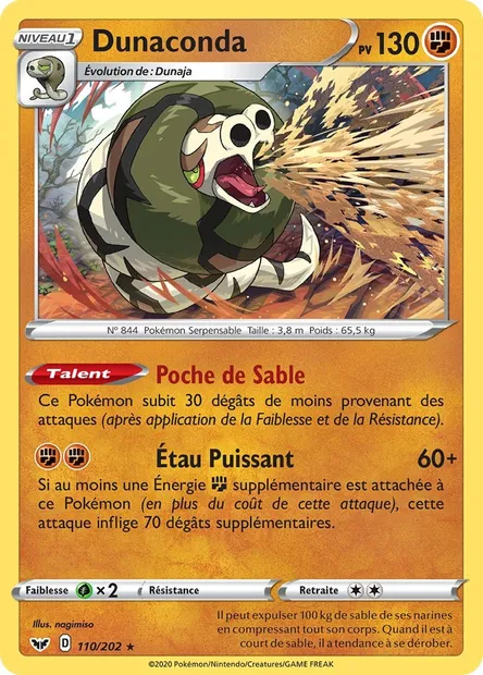 Dunaconda, carte Pokémon SSH 110 — extension Épée et Bouclier