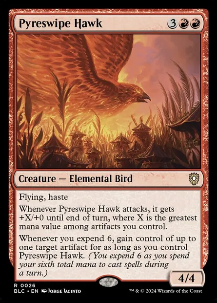 Pyreswipe Hawk, Magic card BLC 26 — Bloomburrow Commander set