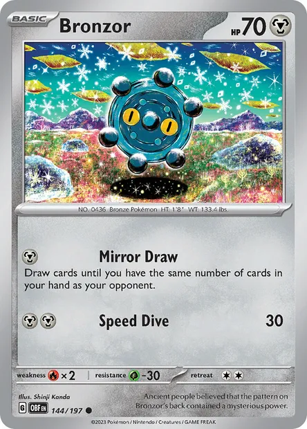 Bronzor, Pokémon card OBF 144 — Obsidian Flames set