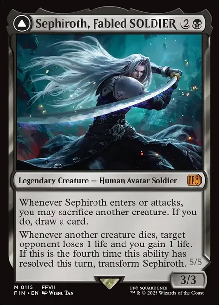 Sephiroth, Fabled SOLDIER // Sephiroth, One-Winged Angel, Magic card FIN 115 — Final Fantasy set