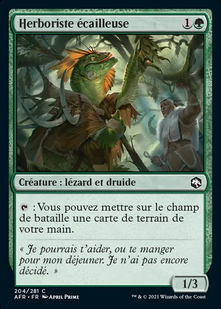 Herboriste écailleuse, carte Magic AFR 204 — extension Forgotten Realms: Aventures dans les Royaumes Oubliés