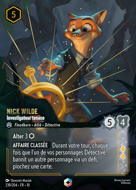 Nick Wilde - Investigateur tenace, carte Disney Lorcana CH10-239 — extension Lueurs dans les Profondeurs