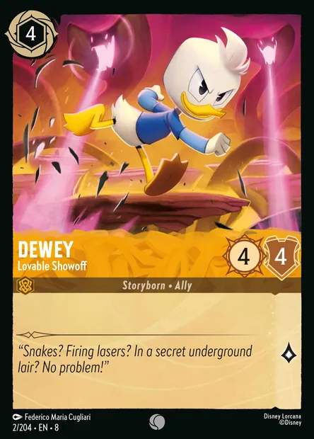 Dewey - Lovable Showoff, Disney Lorcana card CH8-002 — The Reign of Jafar set