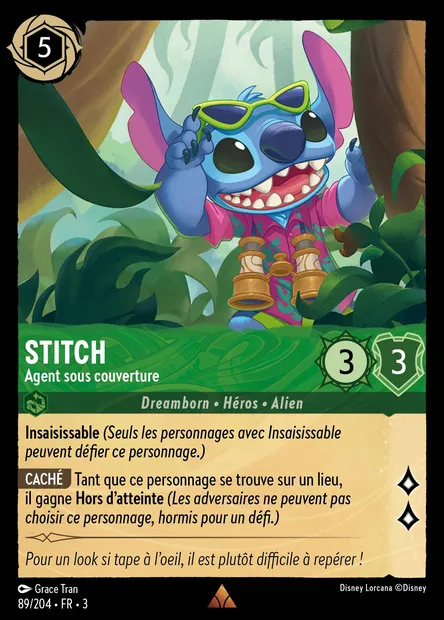 Stitch - Agent sous couverture, carte Disney Lorcana CH3-089 — extension Les Terres d'Encres
