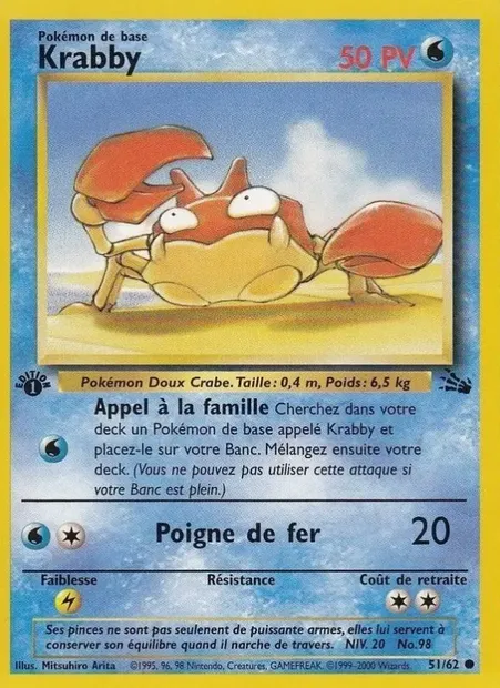 Krabby, carte Pokémon FO 51 — extension Fossile