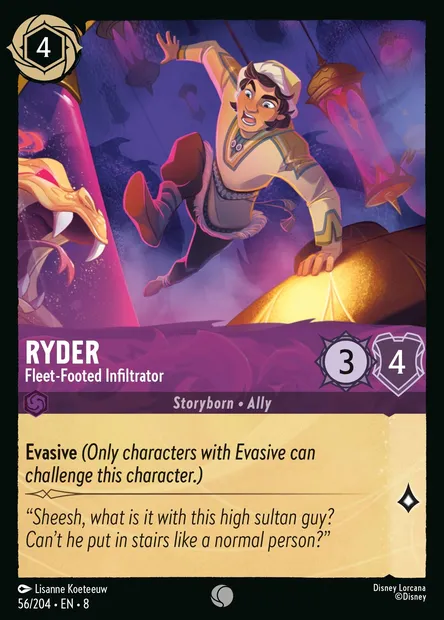 Ryder - Fleet-Footed Infiltrator, Disney Lorcana card CH8-056 — The Reign of Jafar set