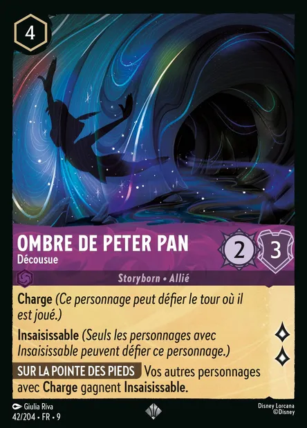 Ombre de Peter Pan - Décousue, carte Disney Lorcana CH9-042 — extension Fabuleux
