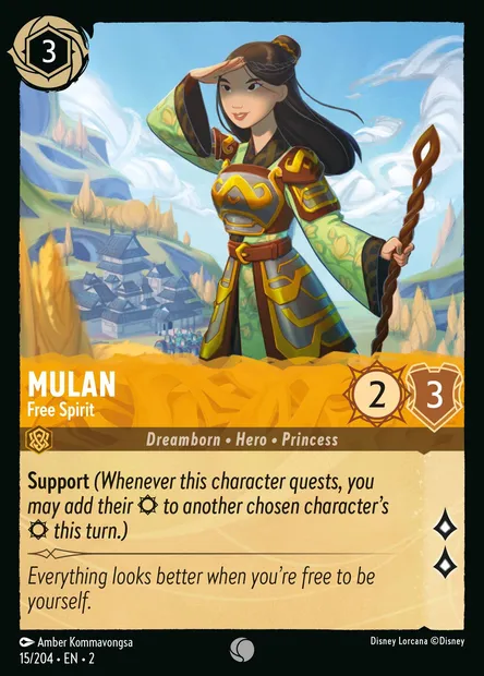 Mulan - Free Spirit, Disney Lorcana card CH2-015 — Rise of the Floodborn set