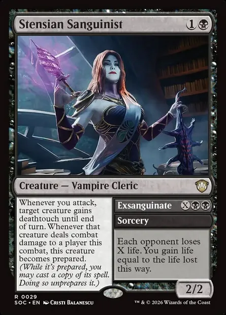 Stensian Sanguinist // Exsanguinate, Magic card SOC 29 — Secrets of Strixhaven Commander set
