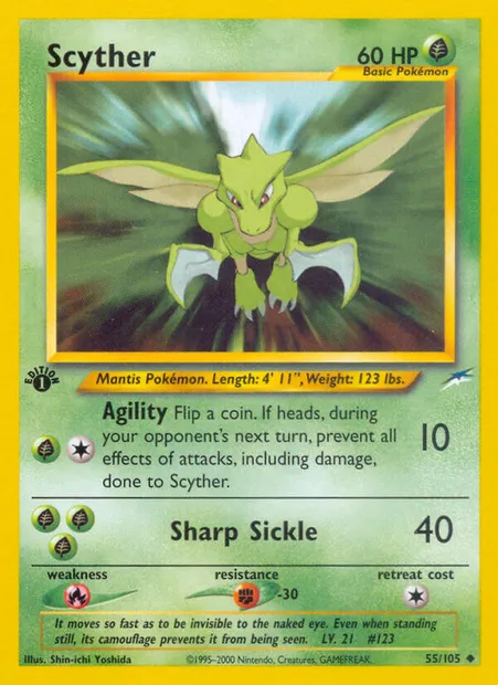Scyther, Pokémon card NDE 55 — Neo Destiny set
