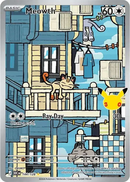 Meowth, Pokémon card 30C 144 — 30th Celebration set