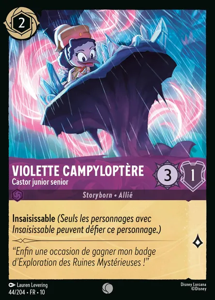 Violette Campyloptère - Castor junior senior, carte Disney Lorcana CH10-044 — extension Lueurs dans les Profondeurs