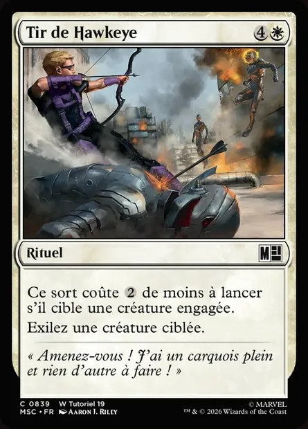 Tir de Hawkeye, carte Magic MSC 839 — extension Marvel Super Heroes Commander