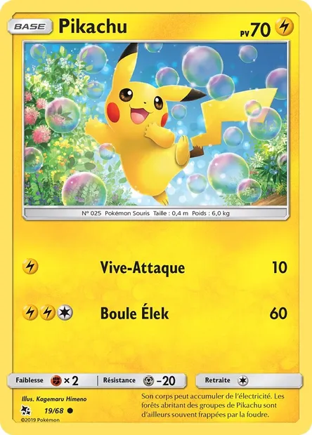 Pikachu, carte Pokémon HIF 19 — extension Destinées Occultes