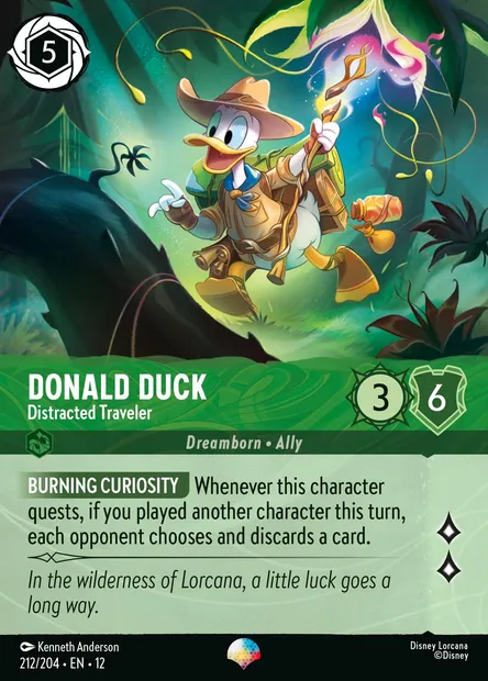 Donald Duck - Distracted Traveler, Disney Lorcana card CH12-212 — Wilds Unknown set