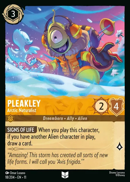Pleakley - Arctic Naturalist, Disney Lorcana card CH11-018 — Winterspell set
