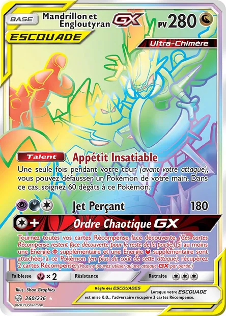 Mandrillon et Engloutyran GX, carte Pokémon CEC 260 — extension Éclipse Cosmique