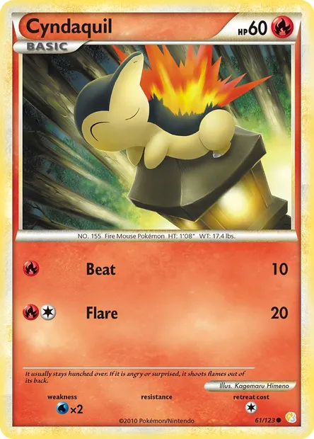 Cyndaquil, Pokémon card HS 61 — HeartGold SoulSilver set