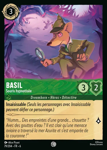 Basil - Souris hypnotisée, carte Disney Lorcana CH6-079 — extension La Mer Azurite