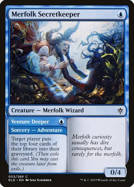 Merfolk Secretkeeper // Venture Deeper, Magic card ELD 53 — Throne of Eldraine set