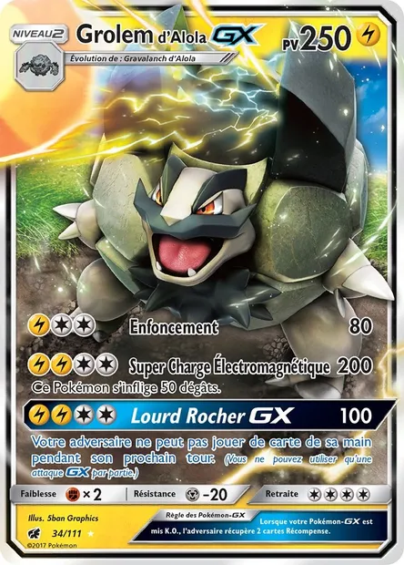 Grolem d’Alola GX, carte Pokémon CIN 34 — extension Invasion Carmin