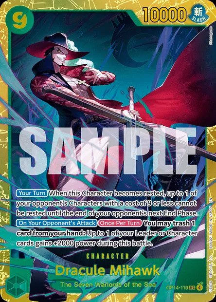 Dracule Mihawk, One Piece card OP14-119 — THE AZURE SEA’S SEVEN set