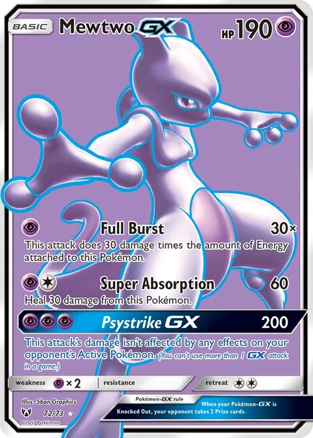Mewtwo GX, Pokémon card SLG 72 — Shining Legends set