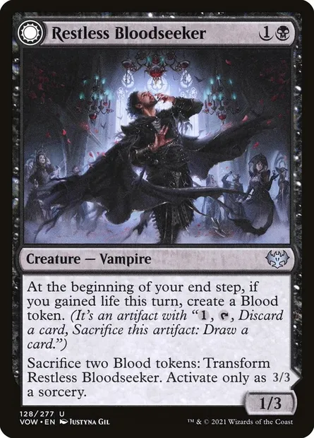 Restless Bloodseeker // Bloodsoaked Reveler, Magic card VOW 128 — Innistrad: Crimson Vow set