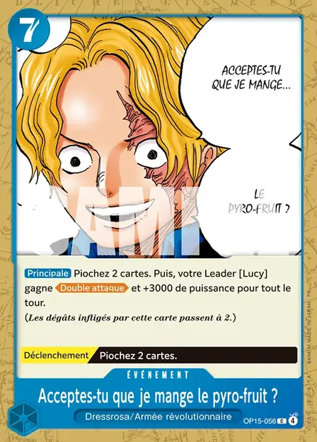 Acceptes-tu que je mange le pyro-fruit ?, carte One Piece OP15-056 — extension AVENTURE SUR L'ÎLE DE DIEU